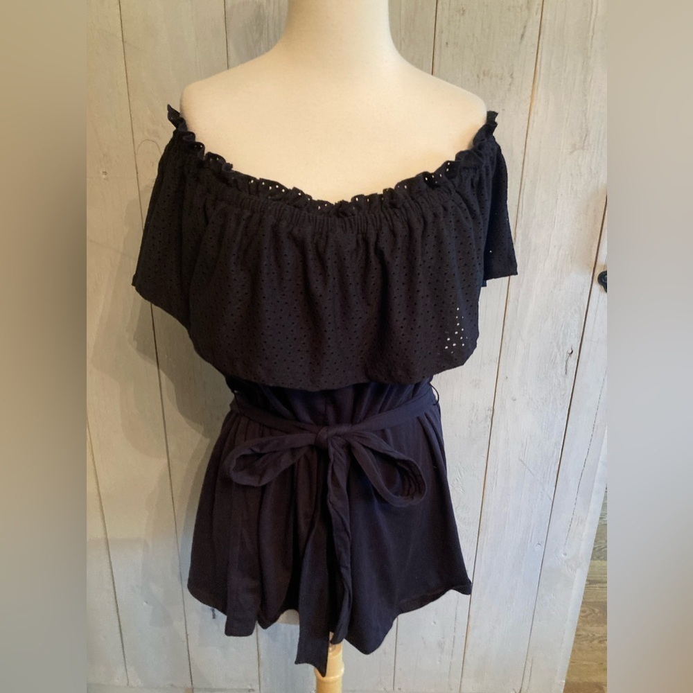 LANE BRYANT 18/20‎ Black Eyelet On/Off The Shoulder Peplum Top Tie Waist. NWT